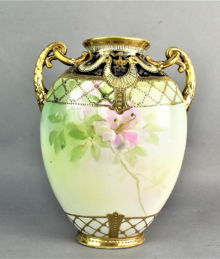 Nippon Vase: Includes: Hand painted Nippon vase with makers mark on bottom, measures: 10"x8"x5.5"