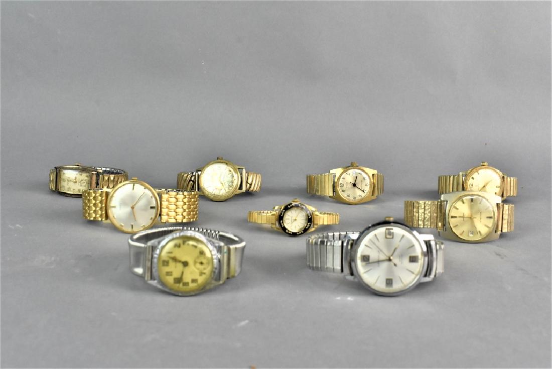 Wrist Watch Grouping: Includes: (9) watches by: Sleda, Helbros, Mical, (2) Timex, caravelle, Woldman, and 10K Rolled Gold and Sterling base Bolova Watch, and one unknown