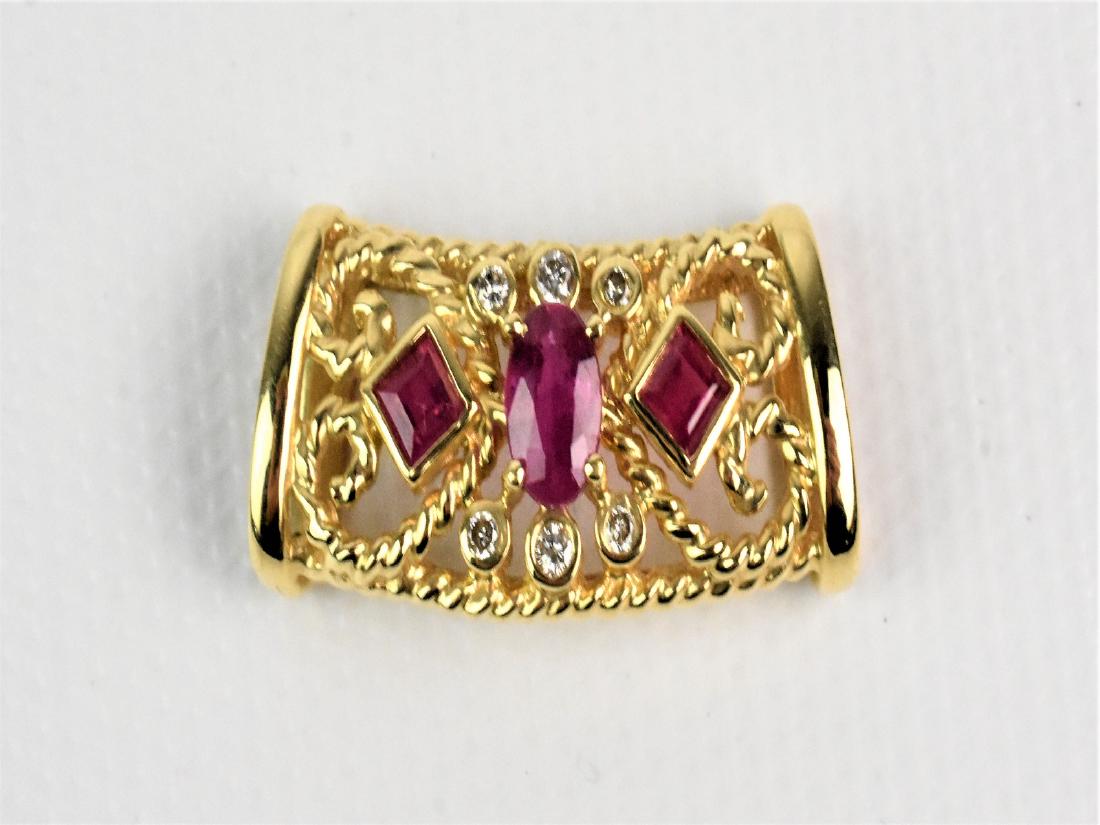 Gorgeous 14 k Diamond and Ruby Scarf Slide (1 of 3)