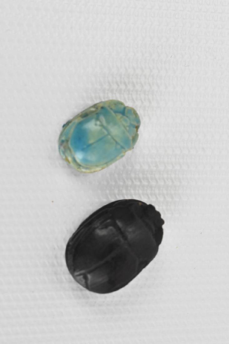 Ancient Egyptian Scarab Beetles: Grouping includes (2) Egyptian Carved Scarab Beetles, the largest of which measures approx. 5/8 of an inch. Provenance: From a local Lehigh Valley collector