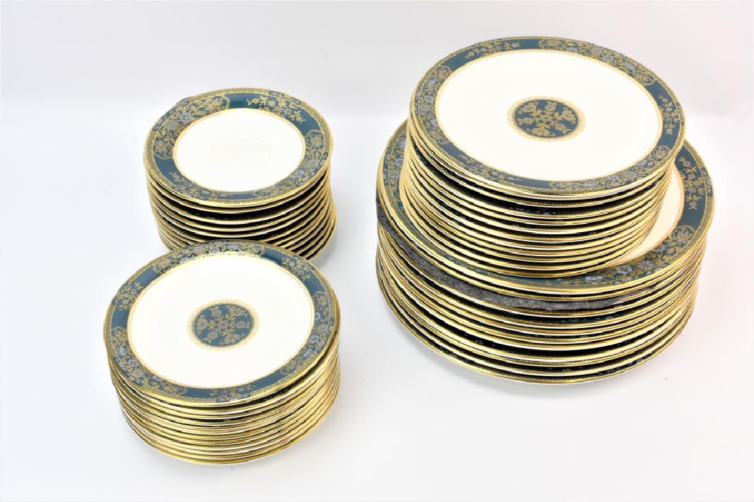 Royal Doulton 'Carlyle' Service for 12: A (70) piece Royal Doulton English Fine Bone China Service Set for 12 in the 'Carlyle' Pattern. Includes (12) salad plates, (12) dinner plates, (12) saucers and (12) dessert plates, and (12) cups.