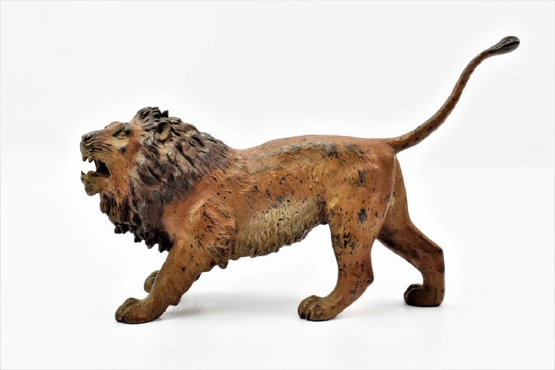 Austrian Cold Painted Bronze Lion: An Austrian Cold Painted Bronze Lion in the manner of Franz Bergman measuring approx. 8.25"l