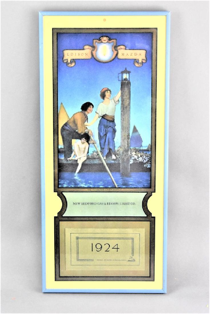 Maxfield Parrish "The Venetian Lamplighter": A Maxfield Parrish "The Venetian Lamplighter" vintage print on paper, 1923, for the 1924 Edison Lamp Works of General Electric calendar, small format, with monogram in lower right corner, a rich color