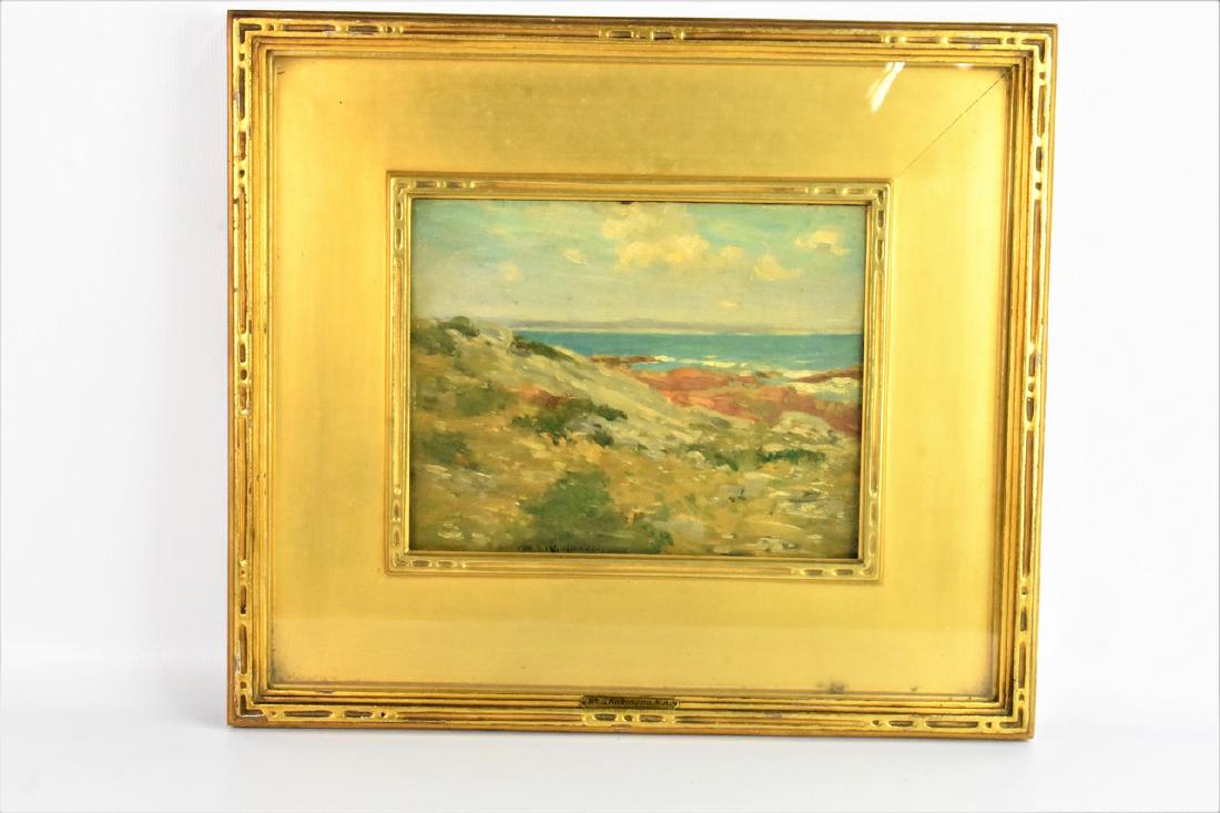 William S. Robinson, N.A. Oil on Board (B. 1861): William S. Robinson, N.A. Oil on Board Marinescape attributed to the Monhegan Headlands, active/lived Pennsylvania, New York, Connecticut, Massachusetts, and Mississippi. Measures 9.5"w by 7 3/8"h wit