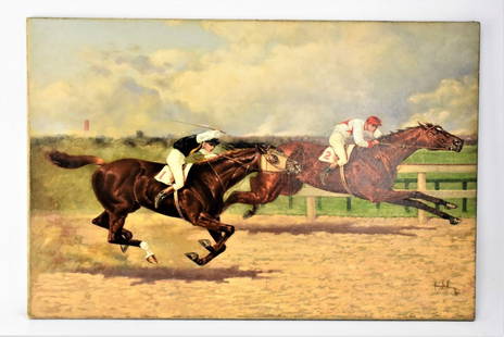 Henry Stull Oil in Canvas Born 1851: Henry Stull, 1851 - 1913, was active/lived in New York, Kentucky, Ontario / Canada. Henry Stull is known for racehorse paintings, horses portrait, Measures W 30.25" x H 20.25''.Provenance: From privat