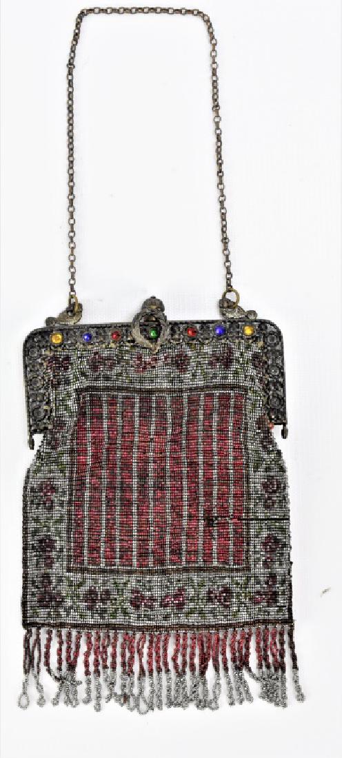 Antique Art Deco Beaded Purse: Antique Art Deco Beaded Purse interior material worn.