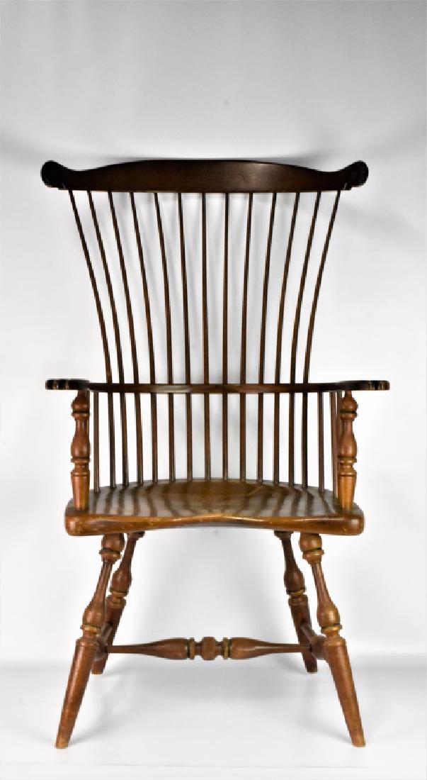 Duckloe Brothers Reproduction Windsor Chair: As found in the estate. With wear to seat, and arms but a good solid chair. Measures 46" Tall