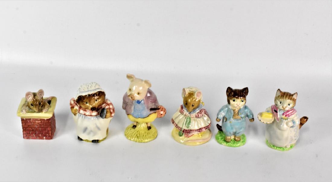 Beswick Betrix Potter Figural Grouping: Grouping includes (6) F. Warne and Co. Peter Rabbit figurines, including "Pigling Bland," "The Old Woman Who Lived in a Shoe, Knitting," "Ribby," "Tom Kitten," "Tom Thumb," and "Mrs. Tiggy Winkle."