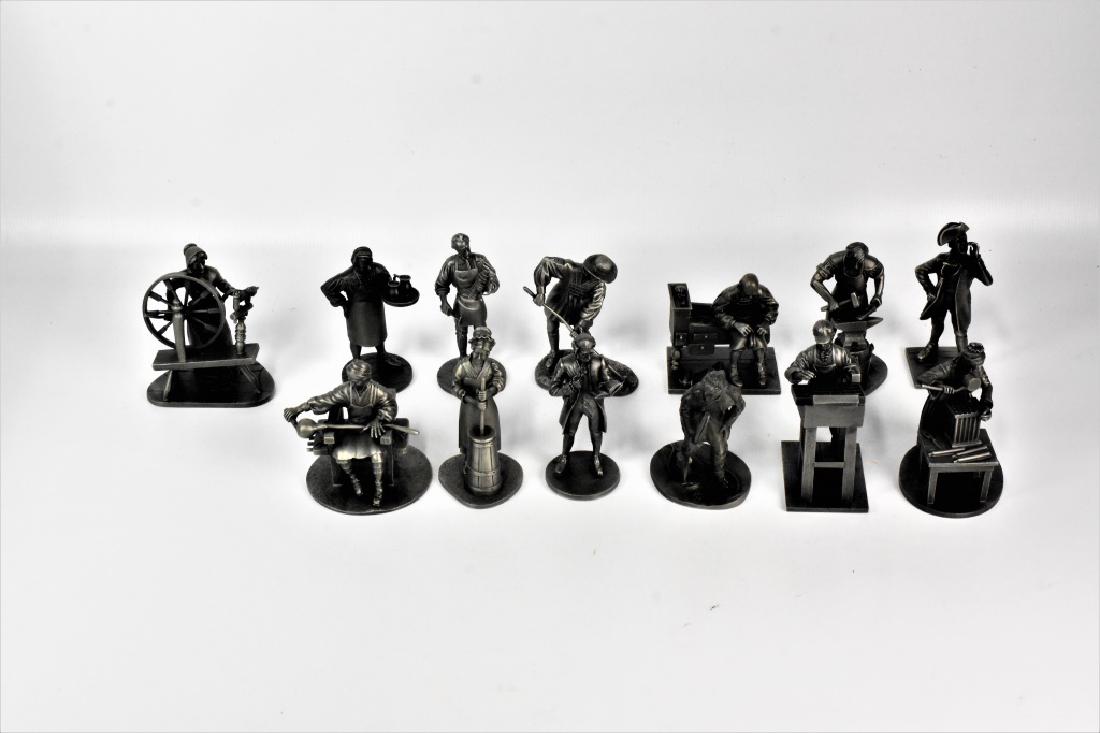 Franklin Mint People of Colonial America Figures: A Full Set of (13) Franklin Mint The People of Colonial America Pewter Figurines, including The Schoolmaster, The Butter Churner, The Glassblower, The Candlemaker, The Silversmith, The Innkeeper, The