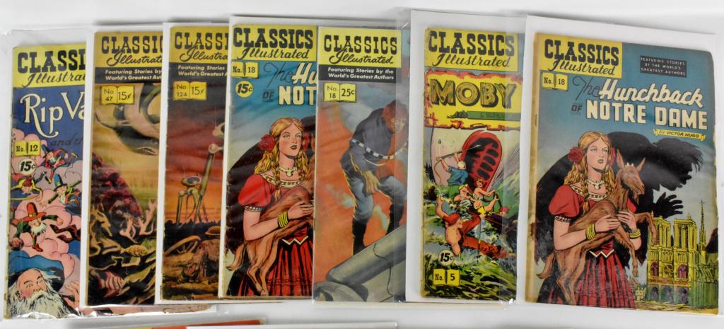 Horror & Adventure Classics Illustrated Comics: Includes: (12) Very Good to Fine Condition - Moby Dick, Headless Horseman, Hunchback, Wars of the Worlds, Frankenstein, Dr. Jekyll and Mr. Hyde, & more