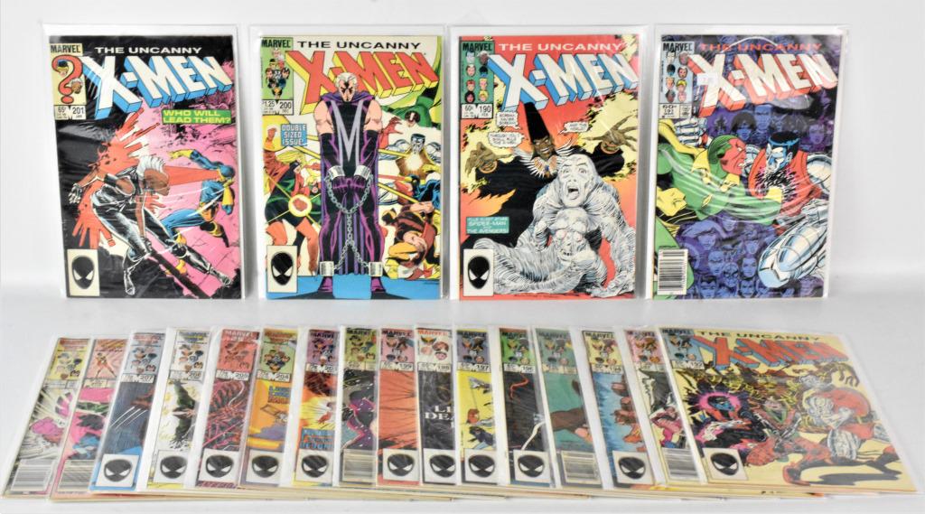 X-Men Comics: #190-209, 20 issues straight run Includes 1st app of Cable as baby & Warpath, 200th issue, 100th app of the New X-Men, 1st Whicle?? cover art, Wolverine solo story by Barry Smith Mid to High-Grade Con