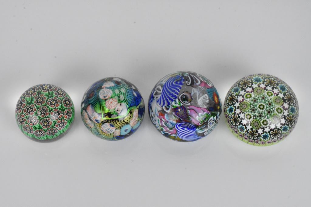 Vanderlaan / Bliss Art Glass Paperweight Grouping: Grouping includes a Peter Vanderlaan and Mary Beth Bliss art glass paperweight along with (3) other art glass paperweights Provenance: From the private collection of a retired priest