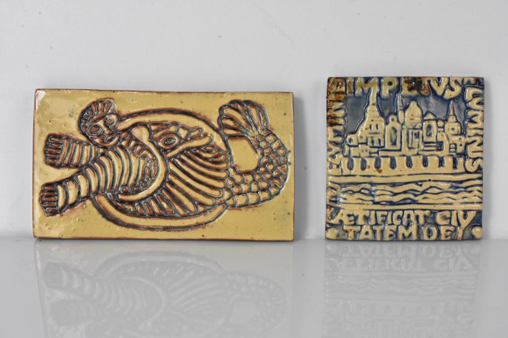 Handmade Decorative Tiles: Measures approx. 5"h by 8"l Provenance: From the living estate of a retired Catholic priest