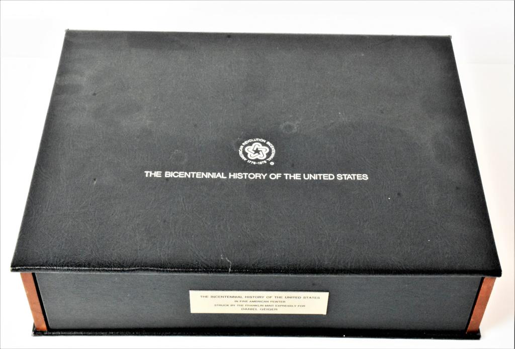 Franklin Mint Bicentennial Fine Pewter Ingots: Includes a Franklin Mint Bicentennial History of the United States with (101) fine pewter ingots detailing monumental moments in United States History. Includes original case with dedication plaque to