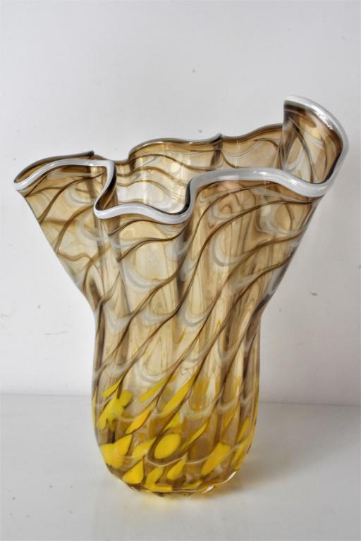 Art Glass Handkerchief Vase: A handkerchief style art glass vase made in Poland and measuring appro. 13.5"h