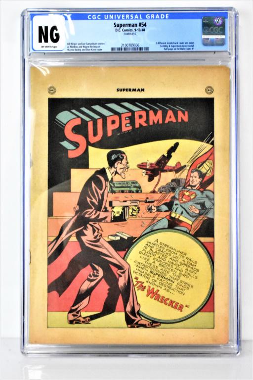 Superman #54 CGC NG: Superman #54 09/48 DC CGC NG2 different inside back cover ads exist, Scribbly and Superman movie serial.Full page ad for Dale Evans #1