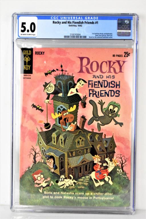 Rocky and His Fiendish Friends #1 CGC 5.0: Rocky and His Fiendish Friends #1 10/62 Gold Key CGC 5.01st Gold Key Rocky and BullwinkleBack cover pin-up. Giant sizeBased on the animated television series