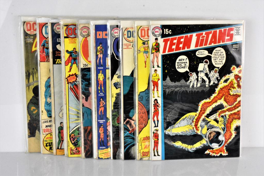 DC 15 Cent to 50 Cent Giant Issues Comic Grouping: Grouping includes (10) DC 15 cent to 50 cent giant issues assorted comics including DC Special and DC Superstars Presents #1, nazi and bondage covers, Hawkman quits JSA, Manhunter origin retold, and m