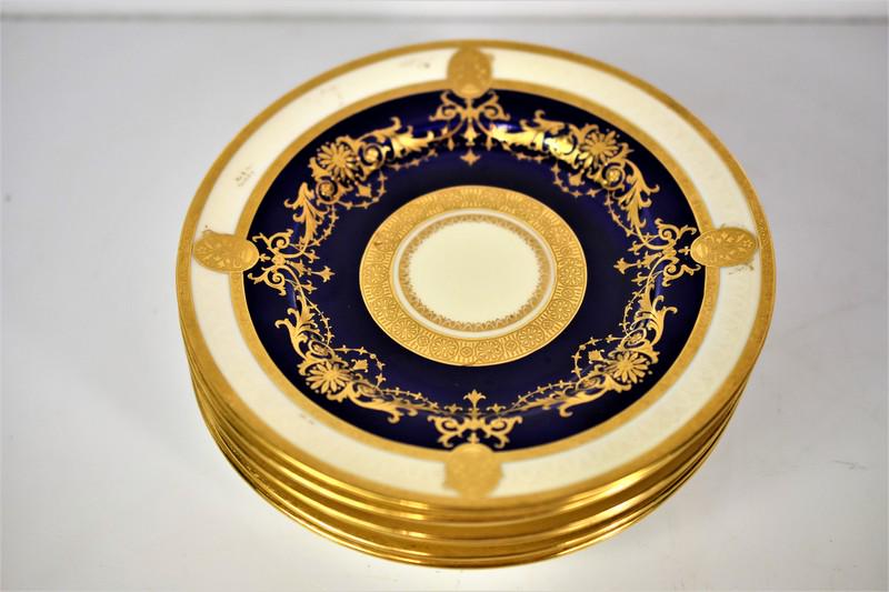Mintons Tiffany & Co. Bread and Butter Plate Group: Grouping includes (6) Mintons Tiffany & Co. cobalt blue and gold porcelain bread and butter plates measuring approx. 6.25" in diameter. Marked on the base with H3944.