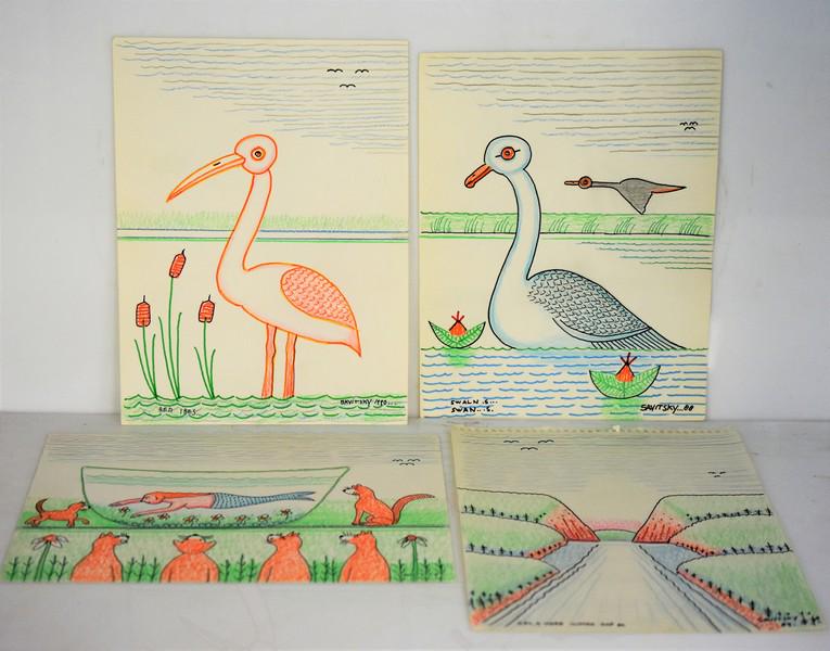 Jack Savitsky Mixed Grouping: Grouping includes (4) Jack Savitsky drawings including a 9 x 12 mixed media titled "Delaware Water Gap PA" and SLR Savitsky '89; a 9 x 12 mix media titled "Mermade [sic]" and SLR Savitsky '87; a 9 x 1