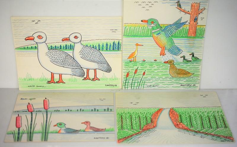 Jack Savitsky Mixed Media Grouping: Grouping includes (4) Jack Savitsky mixed media drawings including a 9 x 12 mixed media titled "Glen Oak Falls P.A." and SLR Savitsky '88; a 9 x 12 mixed media titled "Wood Ducks" and SLR Savitsky '90