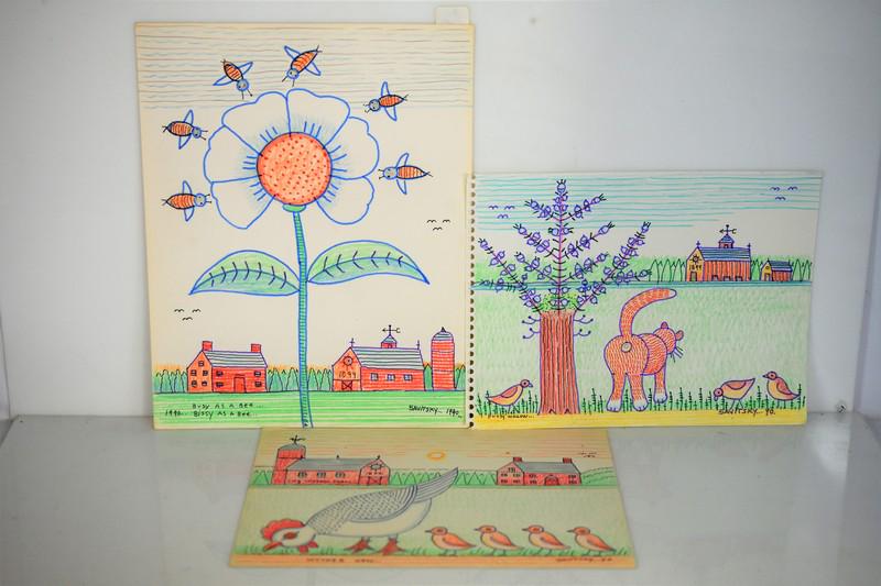 Jack Savitsky Mixed Media Grouping: Grouping includes (3) Jack Savitsky mixed media drawings including a 9 x 12 mixed media titled "Pussy Willow" and SLR Savitsky '90, a 9 x 12 mixed media titled "Mother Hen" and SLR Savitsky '87, and a