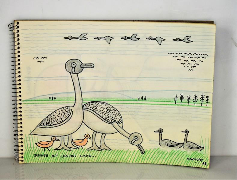 Jack Savitsky Sketchbook: Includes 9x12 Coverless sketchbook from 1988 with 17 mixed media drawings including a drawing on the back cover. Drawings with themes of anti smoking, fantasy, crucifixion, and sir lancelot.