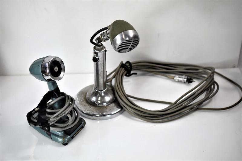 Vintage Shure Brothers Microphone Grouping: Grouping includes (2) vintage microphones including (1) Shure Brothers vintage microphone and (1) vintage Realistic microphone. Largest microphone measures approx. 11.5"h.