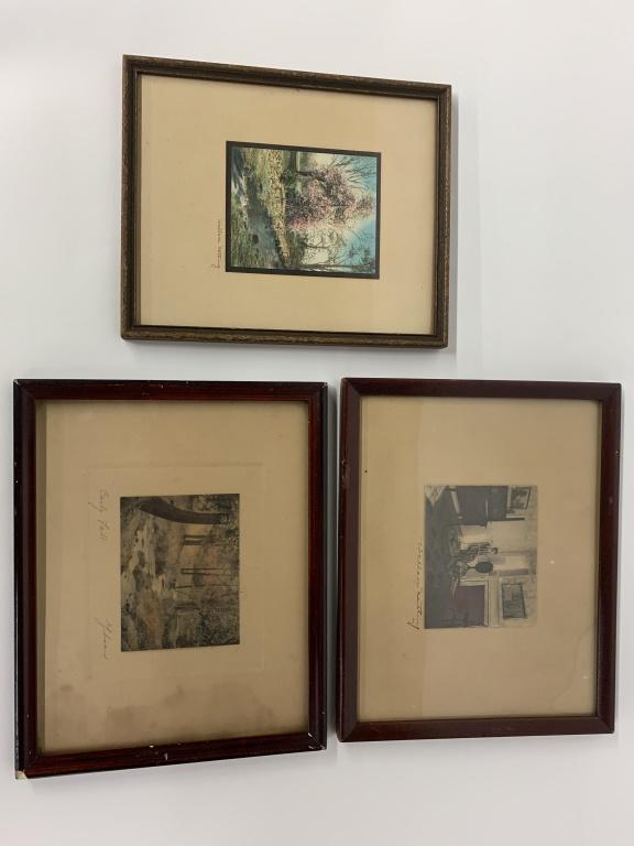 Wallace Nutting signed photograph grouping: Grouping includes (2)Wallace Nutting signed and handcolored photographs each measuring approximately 3 1/2 x 4“ viewing size. Also includes one Gibson “Carly Fall” signed and hand colored photog