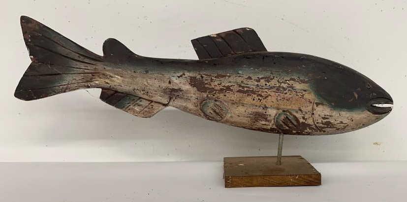 Antique Carved Wood Trout: Trout on Stand possible part of a trade sign