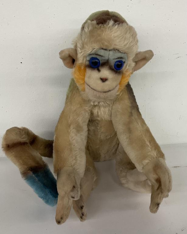 Steiff Monkey: Large vintage Steiff monkey measures approximately 12 inches tall. No holes or rips in fur.