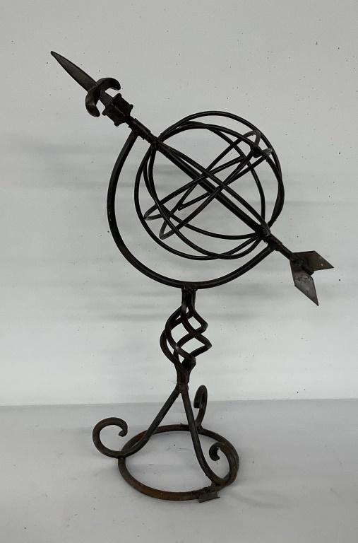 Vintage Armillary Sundial: Wrought iron sundial approximately 21 inches tall.