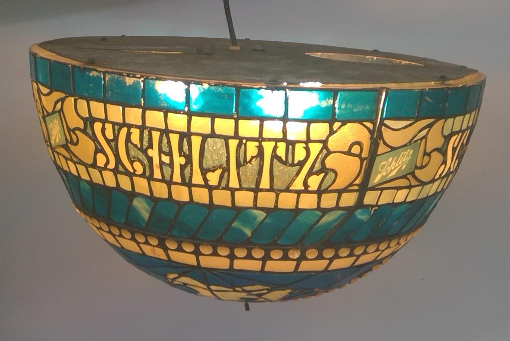 Vintage Schlitz Beer Dome Light: Tiffany Style Schlitz Hanging Globe Dome Light; works