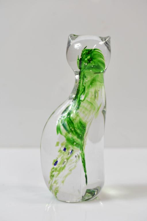 Murano Glass Cat Figurine: Includes A Murano Style Glass Cat Figurine Measuring Approx. 7"h. There Are No Visible Cracks, Breaks, Chips Or Flakes; There Is A Divet Where The Glass Is Rough On The Base That Appears To Be Origina