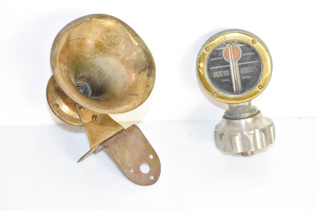 Antique Radiator Gauge And Brass Horn (1 of 3)