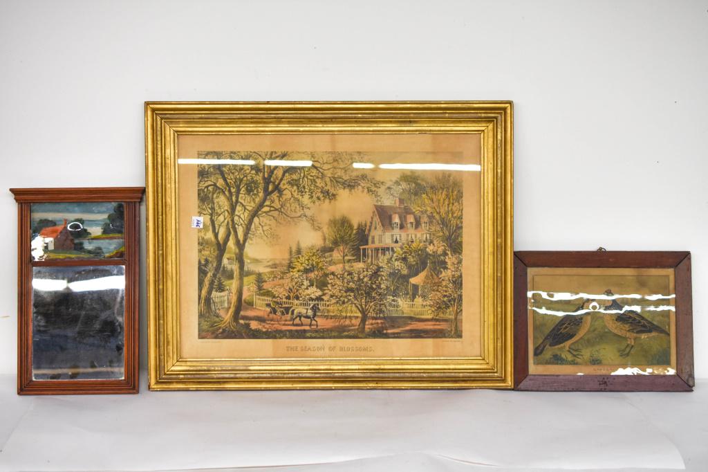 Antique Reversed Painted Mirror & Currier & Ives (1 of 5)