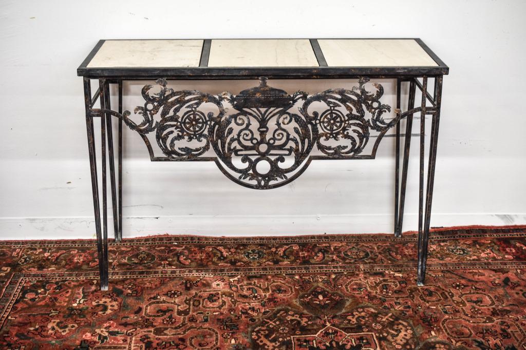 Ornate Wrought Iron Marble Top Console Table (1 of 4)