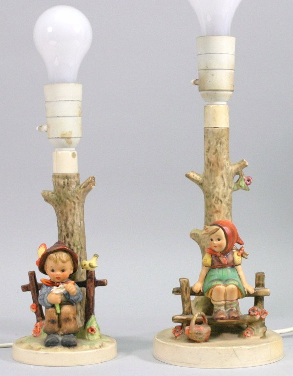 Hummel Lamp Lot (2): These are two very fine examples of Hummel lamps. The first is Hummel 227 TM5 She Loves me, she loves me not, and it measures 7". The second Hummel 225 TM5 Just Resting measures 9"