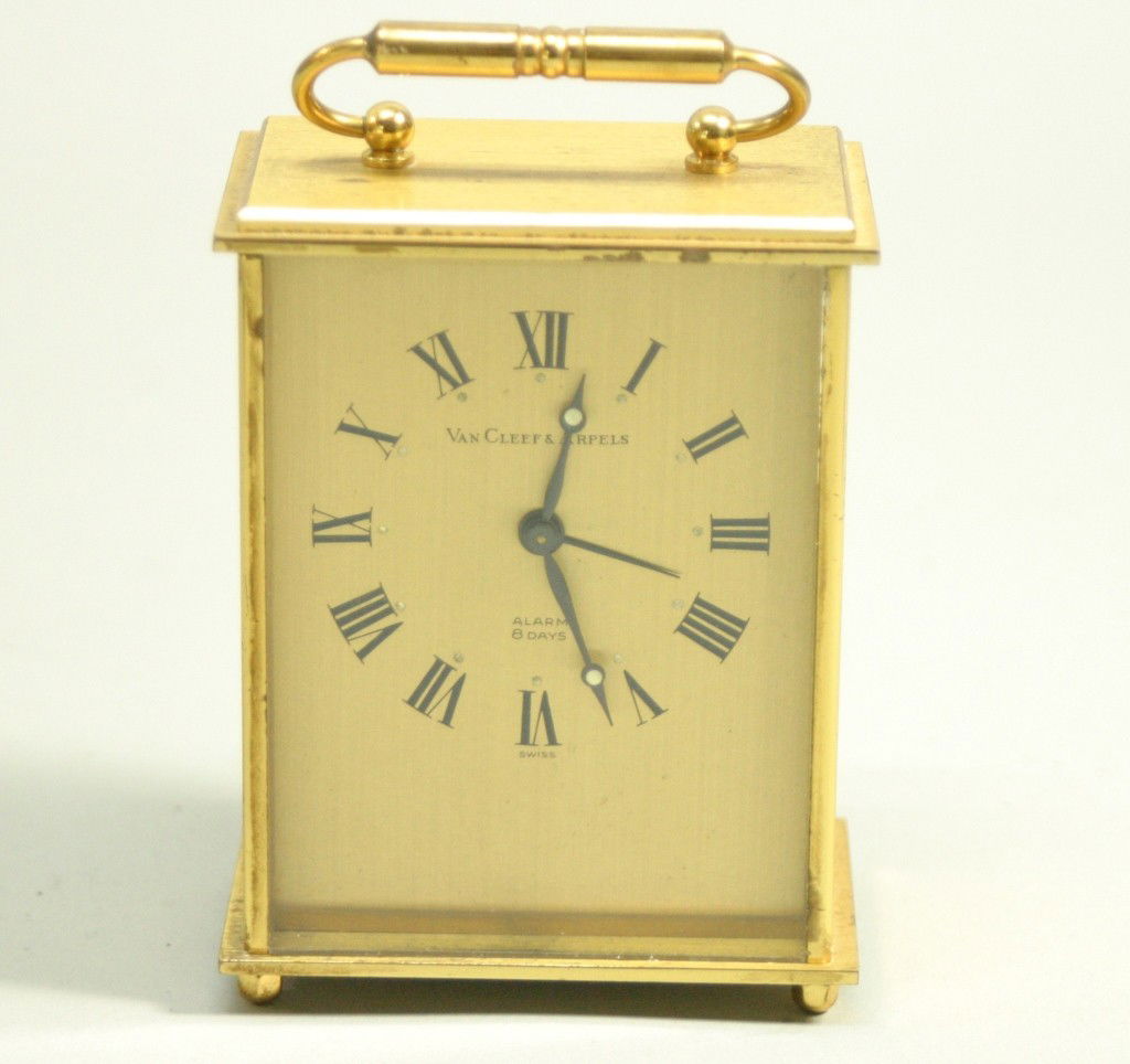Van Cleef and Arpels 8 day Alarm Clock: A nice example of a small carriage clock by Van Cleef and Arpels measuring (3.25" x 2.25")