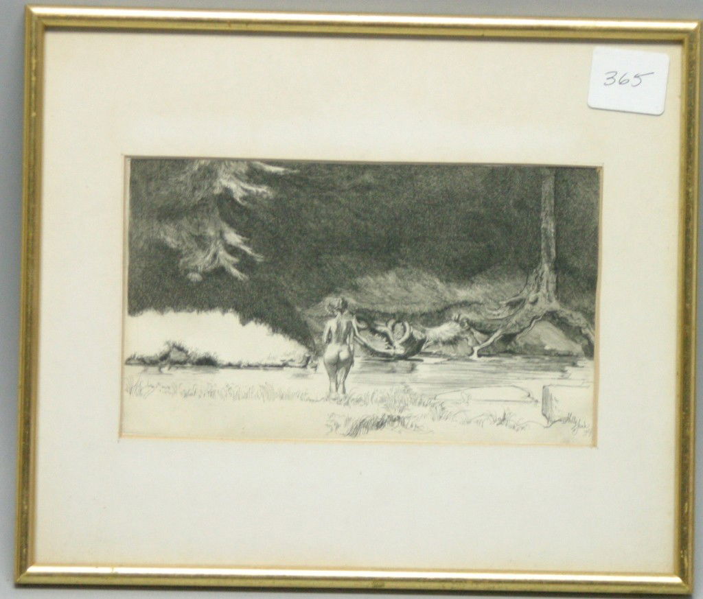 Shelly Fink Etching: Provenance: From the estate of Yvette Poher Pocono PA given to her as a gift by famed artist John Koch while in his employ for over 40 years 13x11 5.5x9