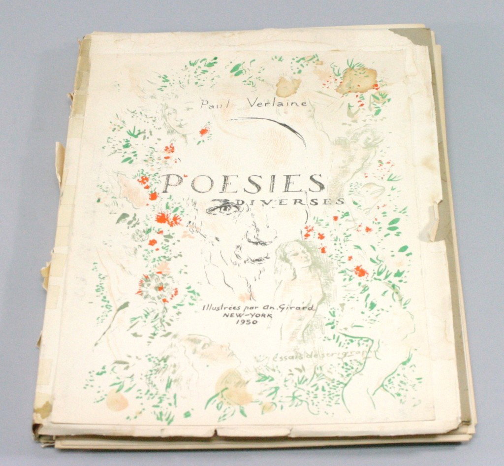 Poesies Diverses signed by Illustrator An. Girard: Inscription by Girard to John and Dora Koch, Christmas 1955