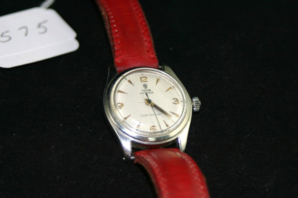 Tudor Oyster Rolex wrist watch: red leather band