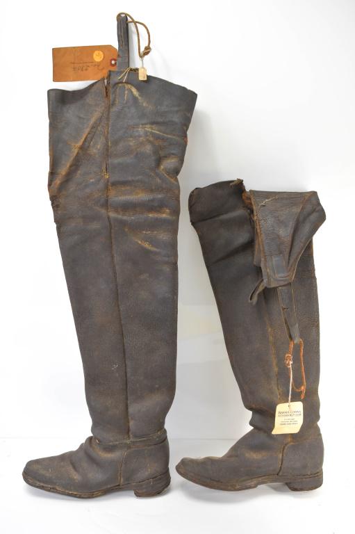 Antique Whaling Boots: Including: paid of antique boots with pegged bottoms, belonged to Franklin N. White. Whaling ship unknown but worn at sea
