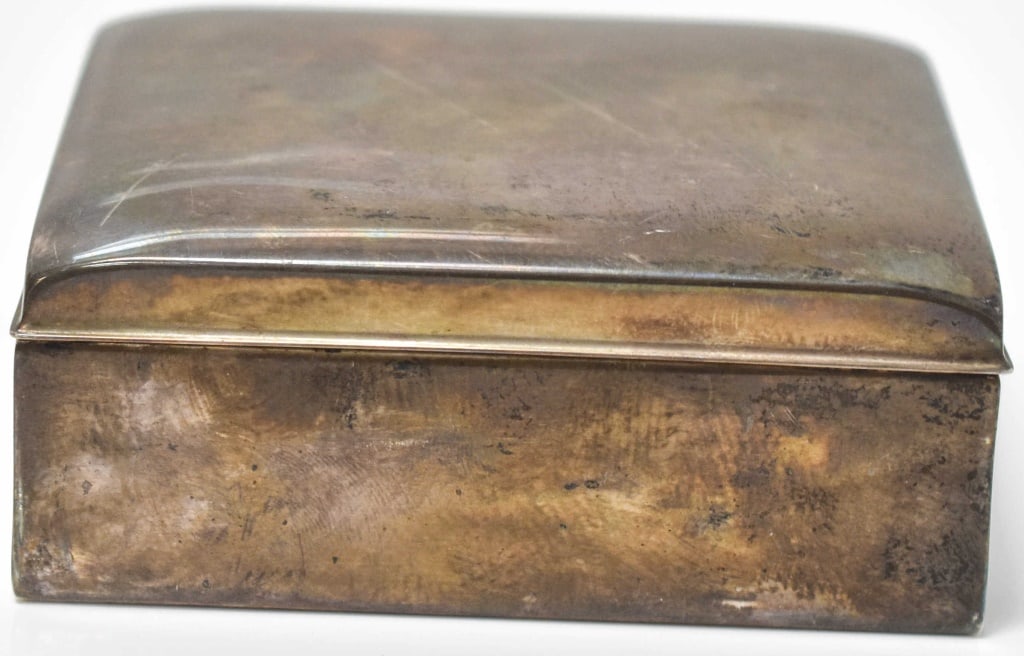 Poole Sterling Silver Dresser Box: Poole #14 Large Sterling Silver Cigarette or dresser box, Wood Lined measuring approx. 4" x 3.25" x 1.5" approx. 232 grams with insert