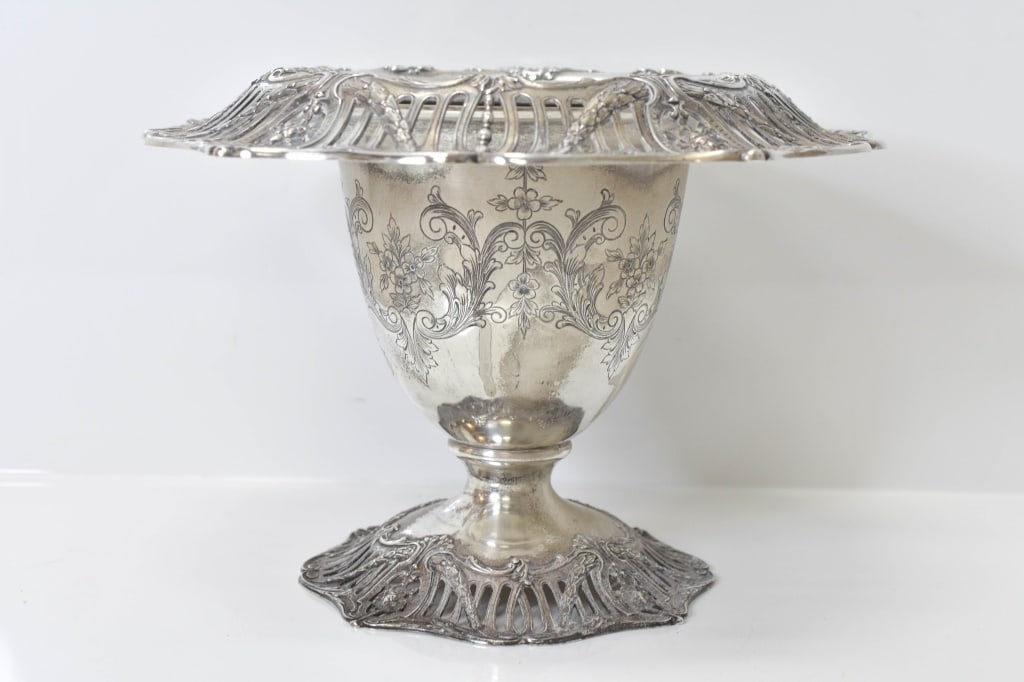 JE Caldwell & Co Sterling Champagne Bucket: Includes a centerpiece/ champagne bucket by Graff Washbourne & Dunn, New York, N.Y., (1899-1961, successors of Wood & Hughes), Belle Epoque style pattern patented in 1909, sterling silver, retailed by