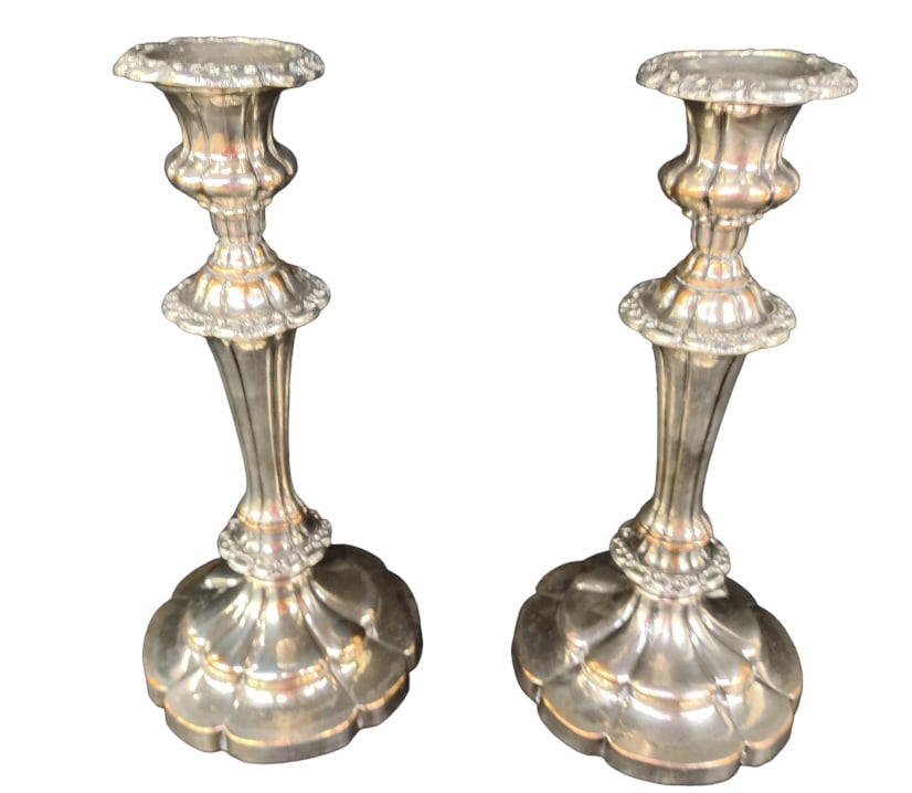 Antique Sheffield Silverplate Candlesticks (1 of 2)