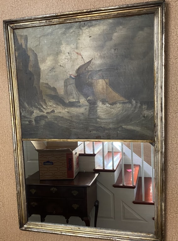Antique Trumeau Mirror Seascape With French Ship (1 of 4)