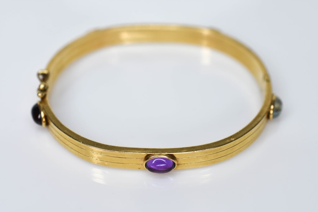 14k Gold Multi-Gem Hinge Bangle Bracelet (1 of 3)