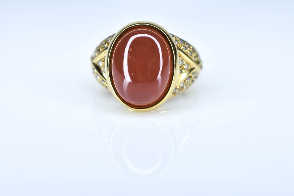 18K Yellow Gold Rhodochrosite and Diamond Ring (1 of 8)