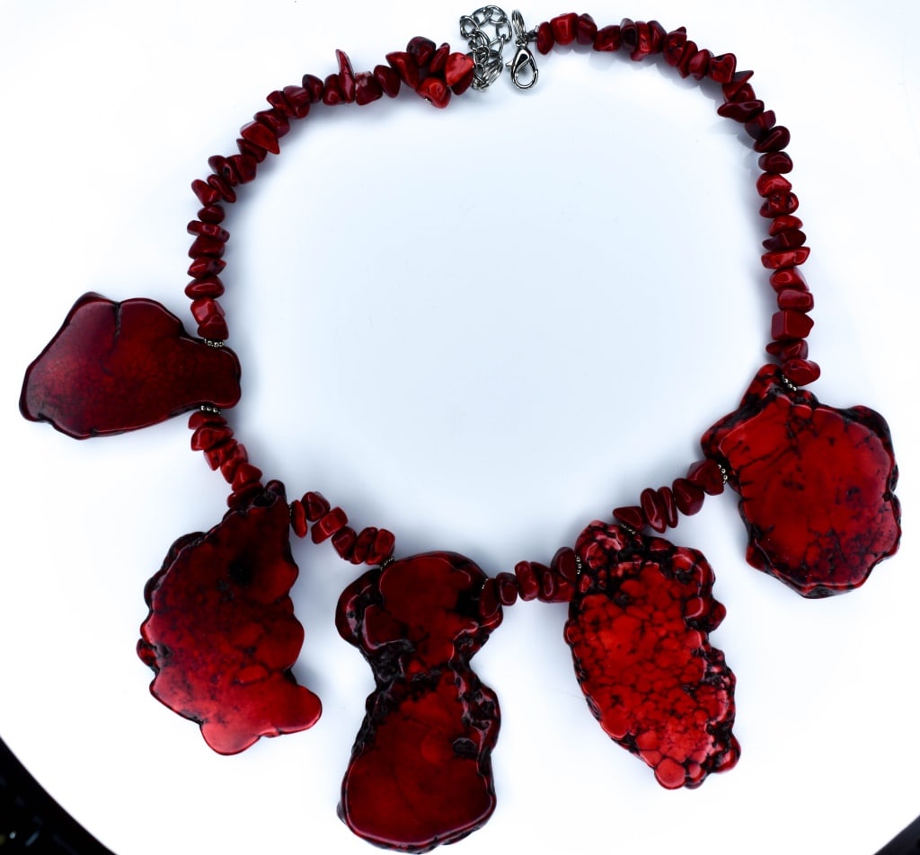 Red Chunky Jasper Slab & Nugget Beaded Necklace (1 of 6)